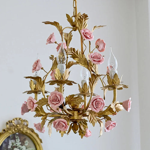 lustre led floral céramique cuivre rose déco intérieur - vue 5 sur 11