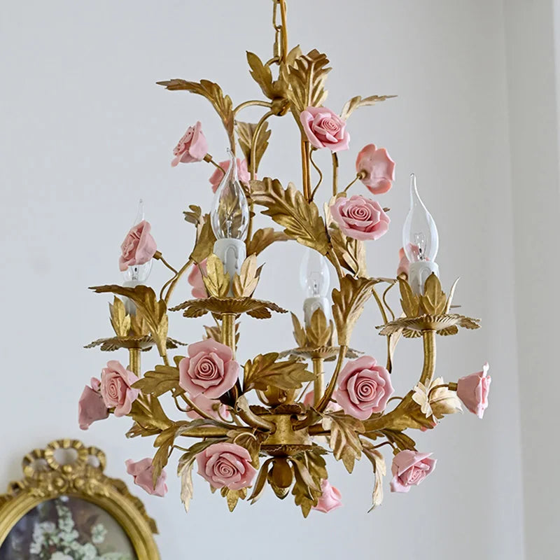 lustre led floral céramique cuivre rose déco intérieur - vue 5 sur 11