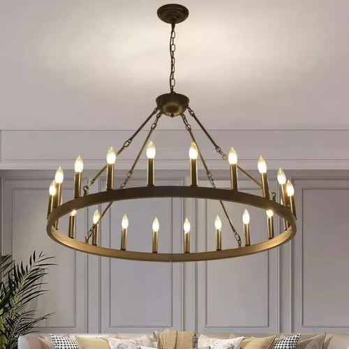 lustre industriel moderne en fer rond avec led pour décoration - vue 2 sur 10