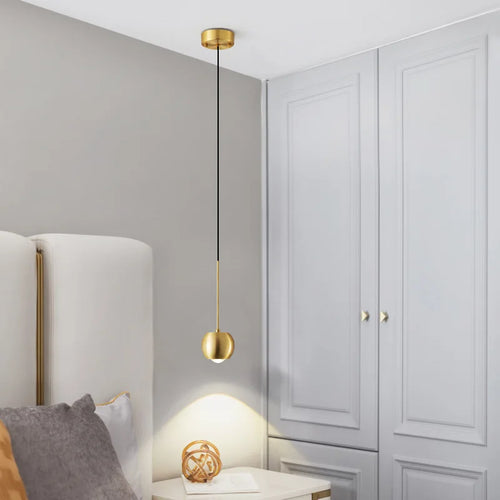 lustre en cuivre simple projecteur suspendu atmosphère lumineuse - vue 2 sur 8
