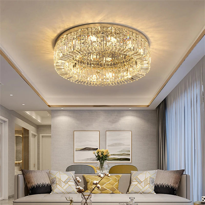 lustre en cristal moderne doré argenté à led pour décoration intérieure - vue 1 sur 16
