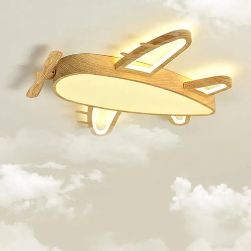 plafonnier avion en bois et fer pour chambre d'enfant - vue 4 sur 10