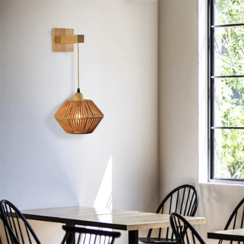 lampe de chevet rétro en rotin rétractable pour intérieur décoratif - vue 9 sur 11