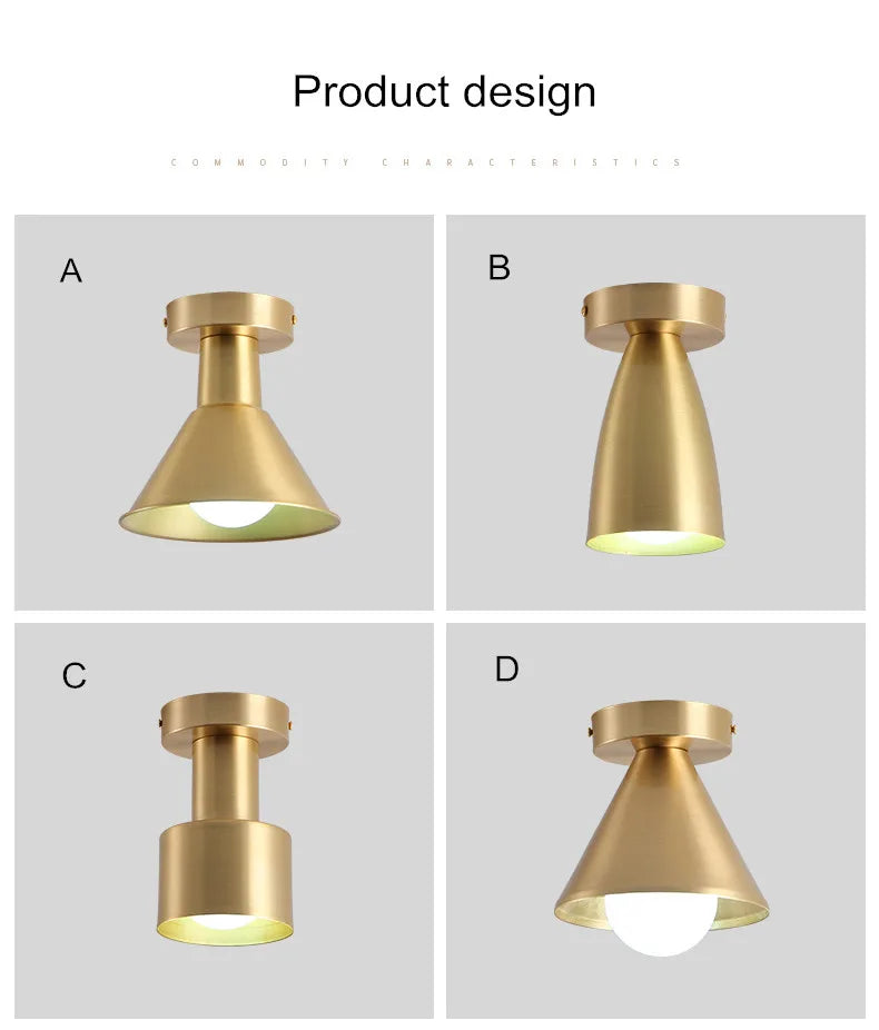 Balcony, American All Copper Ceiling, Small Ceiling Lamp, Nordic Modern Simple Cloakroom, Creative Porch, Entrance Hall Lamp - vue 6 sur 9