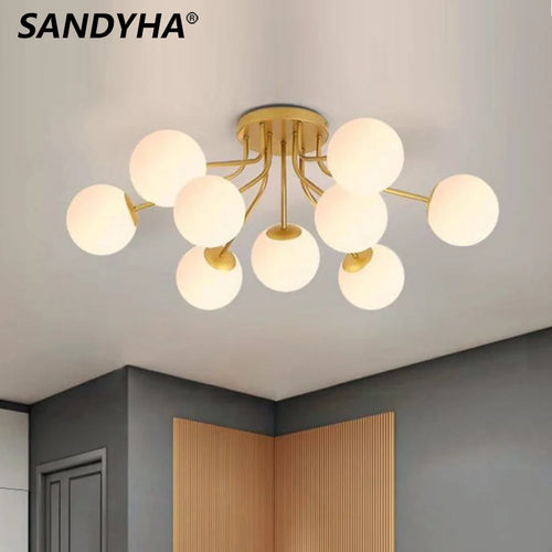lustre nordique led avec boule de verre suspendue - vue 2 sur 14