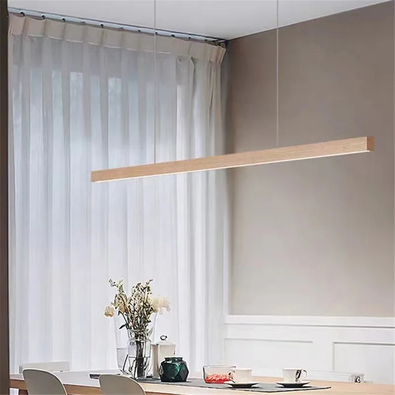 lustre rétro en bois de noyer avec bande longue pour loft - vue 5 sur 16