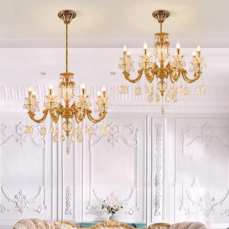 lustre moderne à led en cristal et cuivre - vue 1 sur 9