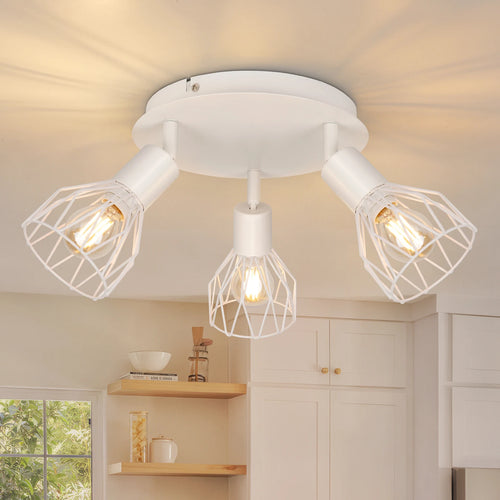 Spot de Plafond 3 Voies Rotatif - Spot Plafond Noir/Blanc Plafonniers E14 - Spot Luminaires Fil Cage Mur - vue 3 sur 7