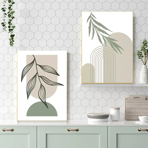 décoration murale abstraite boho avec feuilles géométriques modernes - vue 6 sur 7