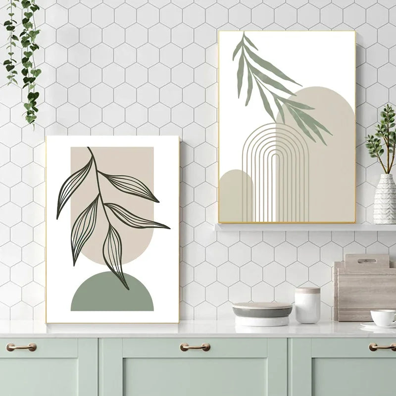 décoration murale abstraite avec feuilles géométriques boho moderne - vue 6 sur 7