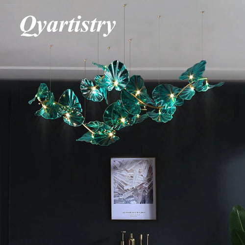 lustre artistique avec feuilles de verre suspendu led pour hôtel - vue 2 sur 13