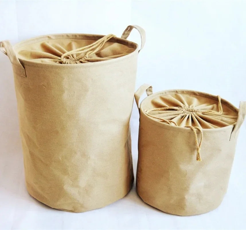 panier à linge pliable en coton et lin pour rangement - vue 3 sur 8