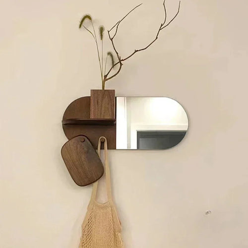 miroir mural en bois ovale design créatif et multifonction - vue 3 sur 7