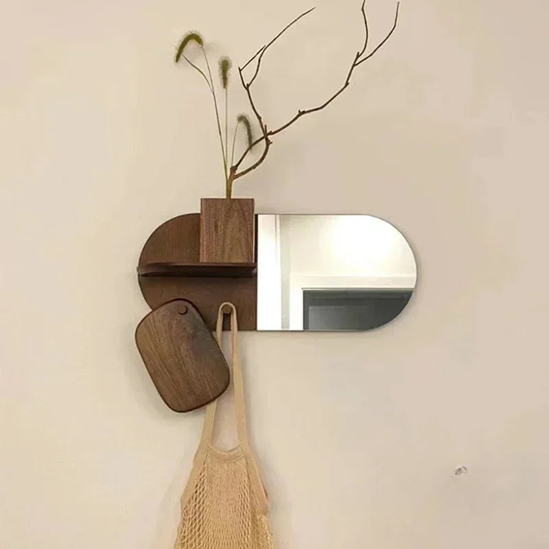 miroir mural en bois ovale design créatif et multifonction - vue 3 sur 7