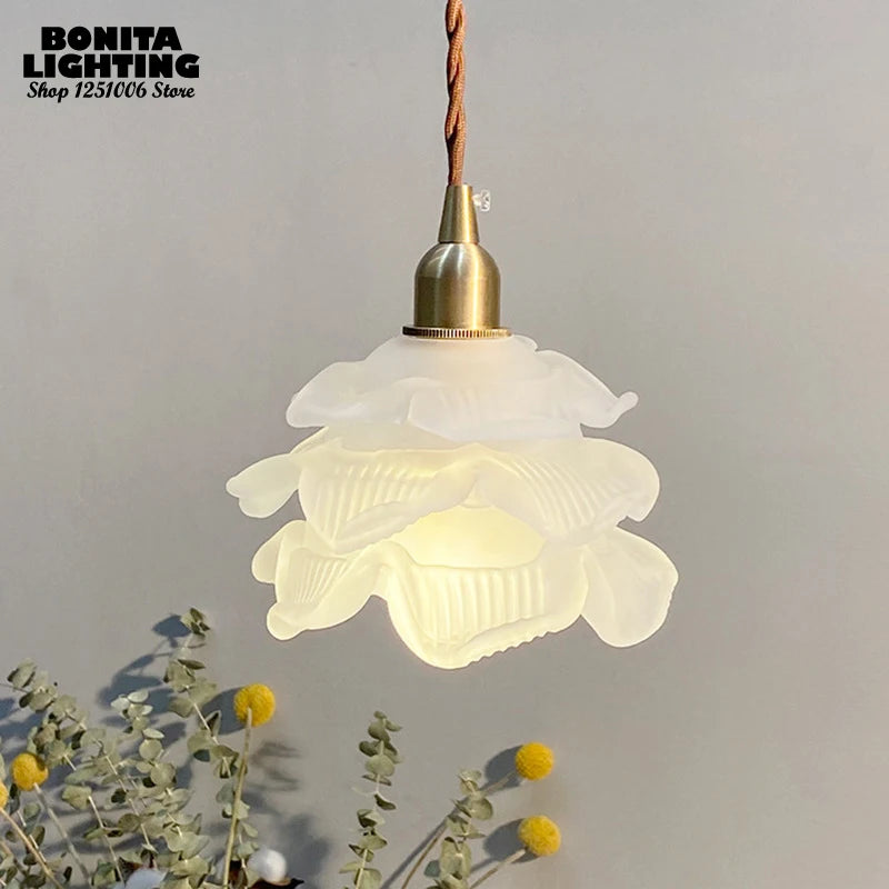 suspension rétro en verre pétales design fait main - vue 5 sur 8