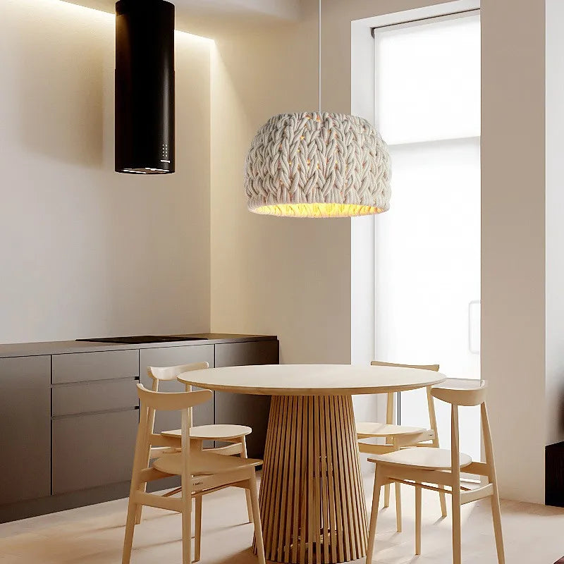 lustre nordique wabi sabi tricoté corde minimalisme led - vue 4 sur 7