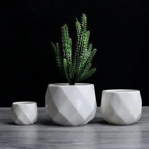 pot de fleurs géométrique en céramique pour plantes succulentes - vue 2 sur 7