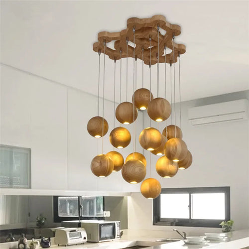 suspension lumineuse led moderne en bois gzmj avec plusieurs têtes - vue 3 sur 11