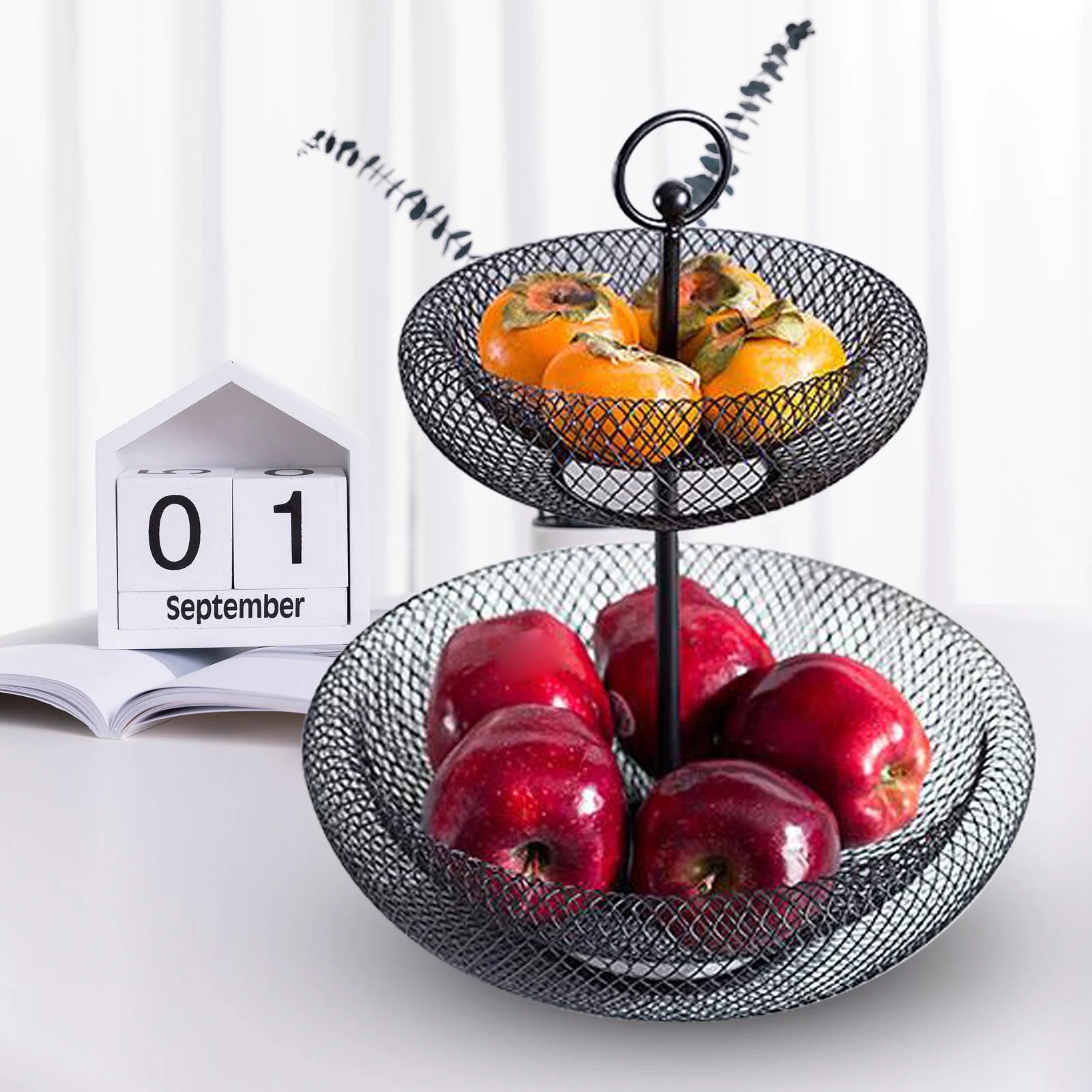 support à fruits à deux niveaux en fer forgé noir - vue 7 sur 7