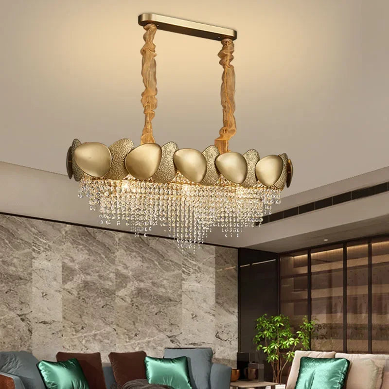 lustre moderne en cristal pampilles et acier inoxydable - vue 4 sur 16