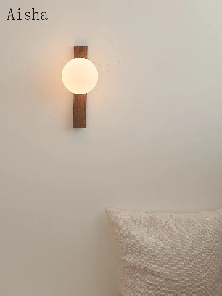 applique murale rétro en noyer avec verre décoratif - vue 2 sur 7