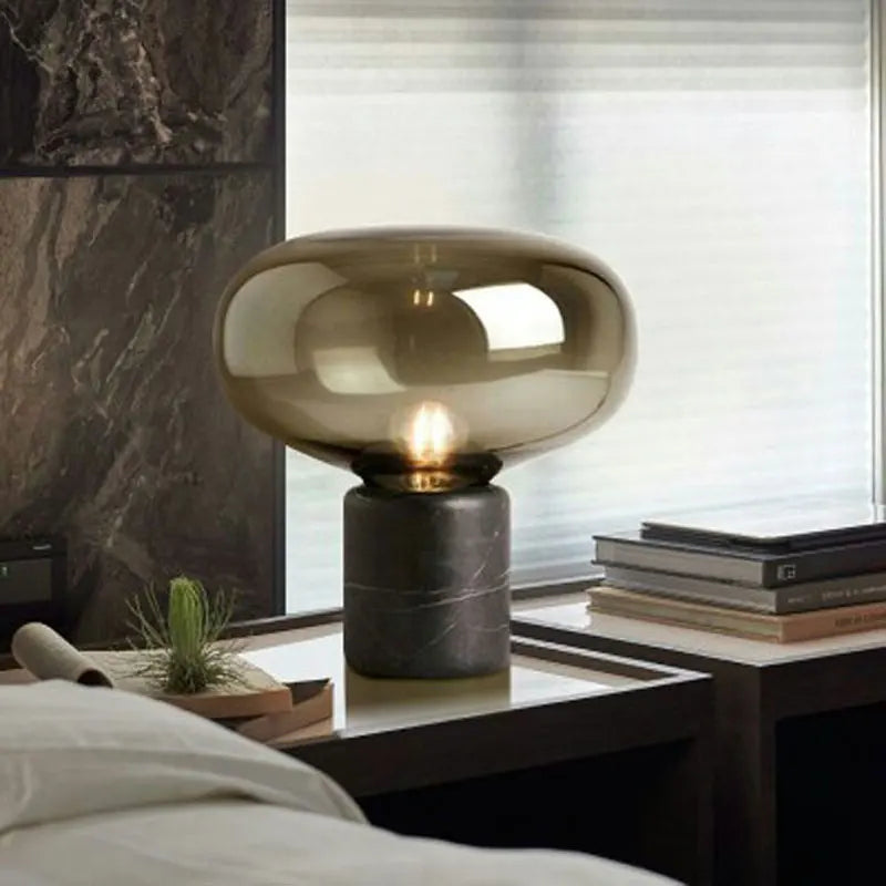 Post-moderne LED lampe de Table en marbre champignon verre lampe de chevet nordique Simple concepteur chambre salon étude créative petit - vue 3 sur 8