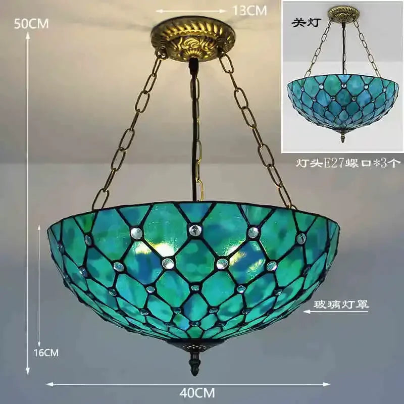 lustre en verre teinté style tiffany pour décoration intérieure suspendue - vue 3 sur 11