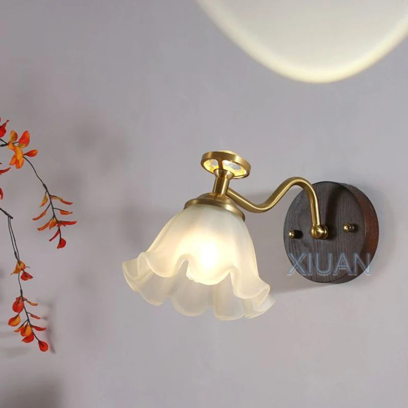 applique murale en verre design fleur wabi-sabi en bois massif - vue 1 sur 21