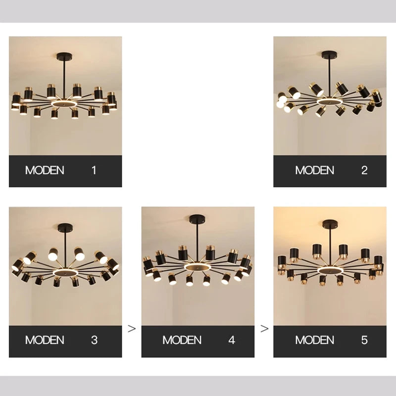 lustre moderne en design simple noir et or - vue 4 sur 9