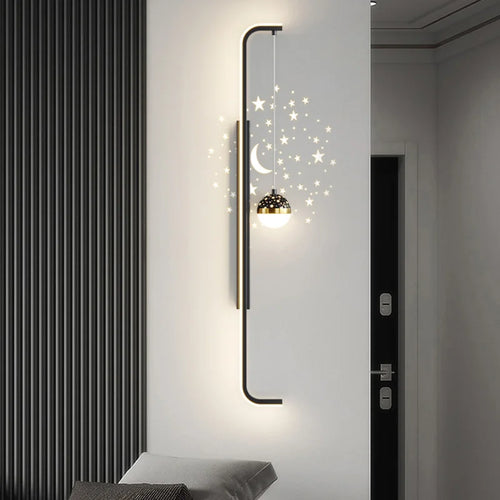 Modern Long Wall Lamps Living Room Wall Light TV Background Decorative Night Lights Black White Gold Star Projection AC 220V - vue 5 sur 17