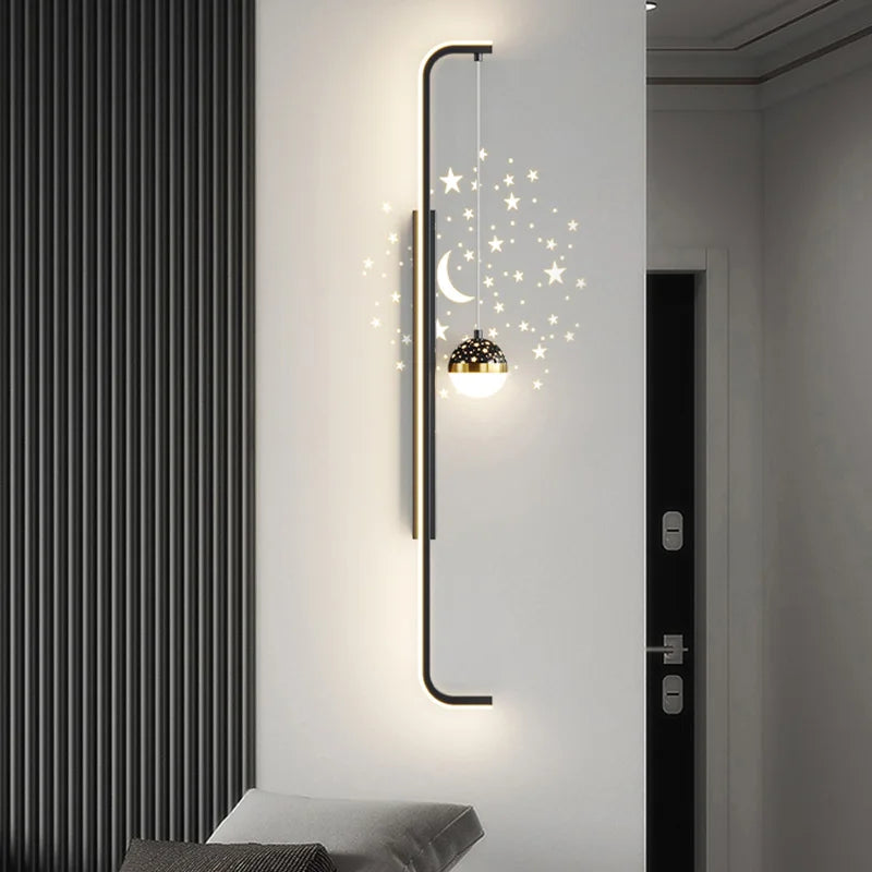 Modern Long Wall Lamps Living Room Wall Light TV Background Decorative Night Lights Black White Gold Star Projection AC 220V - vue 4 sur 17