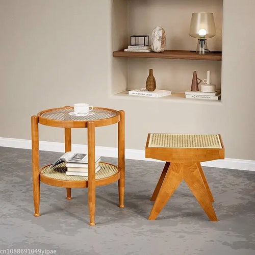 banc en rotin massif chaise longue et ottoman rétro polyvalent - vue 6 sur 14