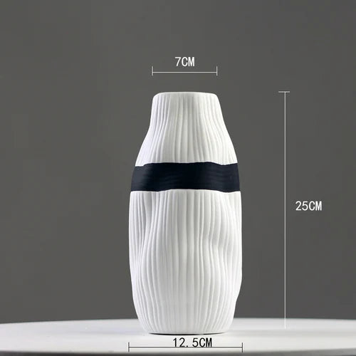 vase en céramique à rayures pour fleurs séchées décoratif - vue 9 sur 11
