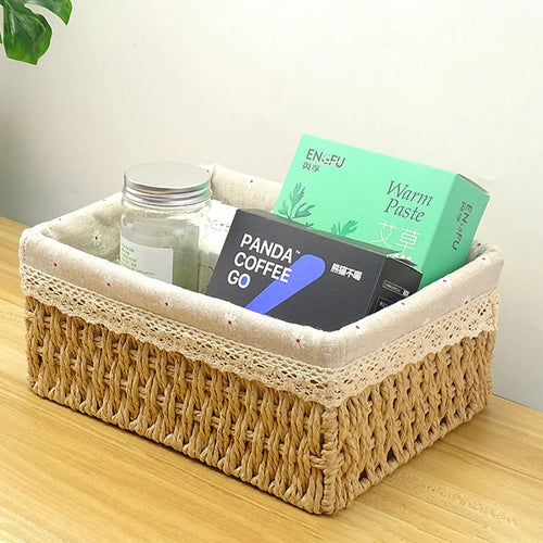 panier de rangement tissé en rotin avec doublure amovible décorative - vue 4 sur 12