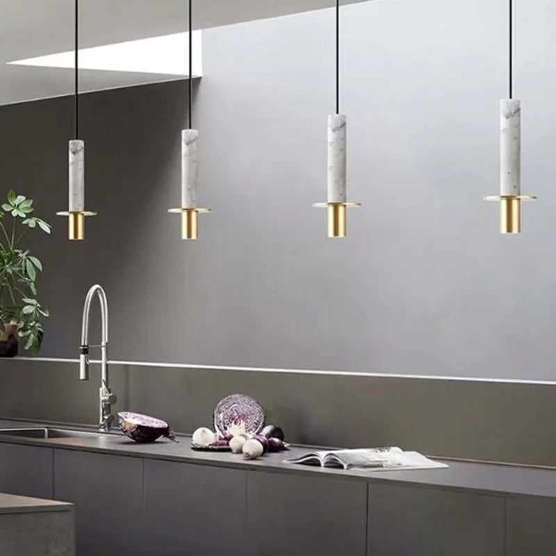 Marbre LED lustre lampe moderne abat-jour en métal suspension pour chambre chevet salon maison intérieur décor plafonnier - vue 4 sur 11