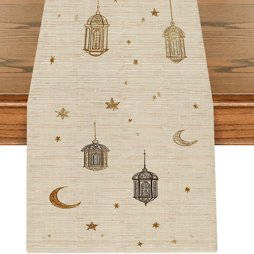 Chemin de table ramadan motifs lanterne lune étoiles - vue 3 sur 9