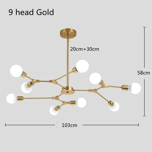 lustre moderne spoutnik satellite lampe suspendue 3 6 9 branches - vue 10 sur 12