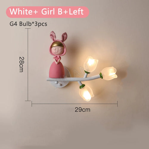 applique murale fille lapin g4 led fleur - vue 11 sur 22