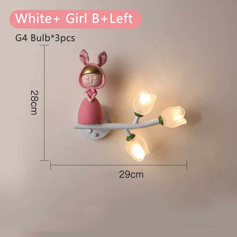 applique murale fille lapin g4 led fleur - vue 10 sur 22