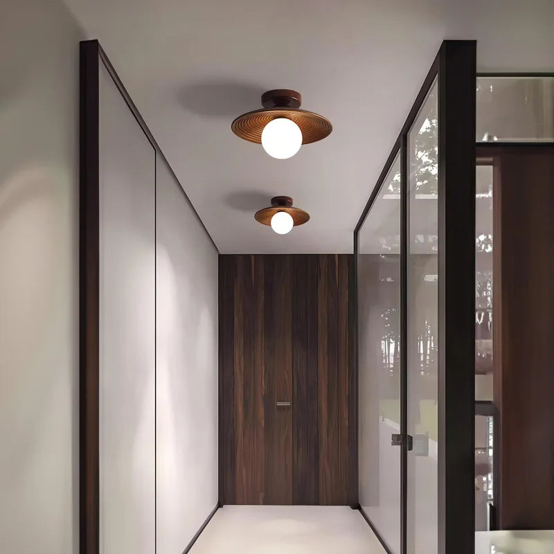 Walnut wood Brass lighting, Modern Minimalism Wabi-sabi Style, Ceiling light for Porch, Entrance, Corridor, Balcony - vue 5 sur 10