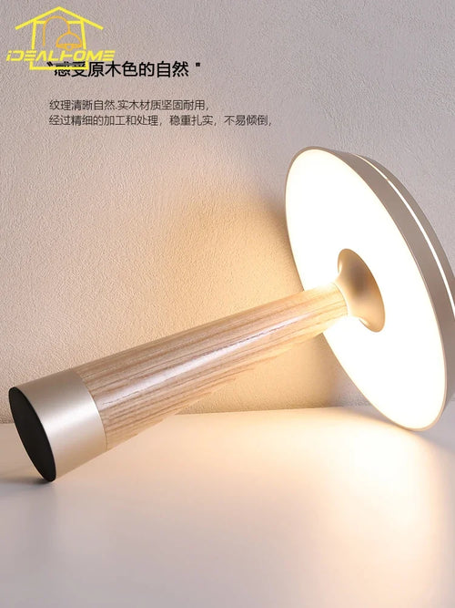 lampe de table minimaliste en bois massif design italien avec éclairage led - vue 4 sur 6