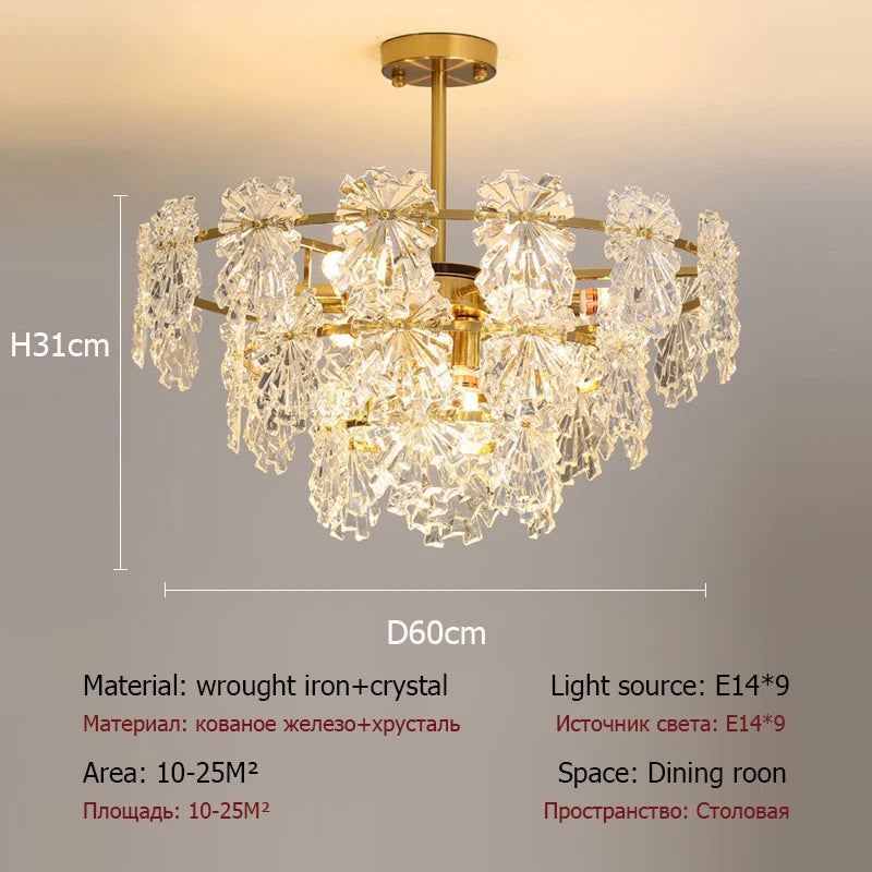 lustre moderne en cristal avec fleurs luminaire suspendu - vue 8 sur 9