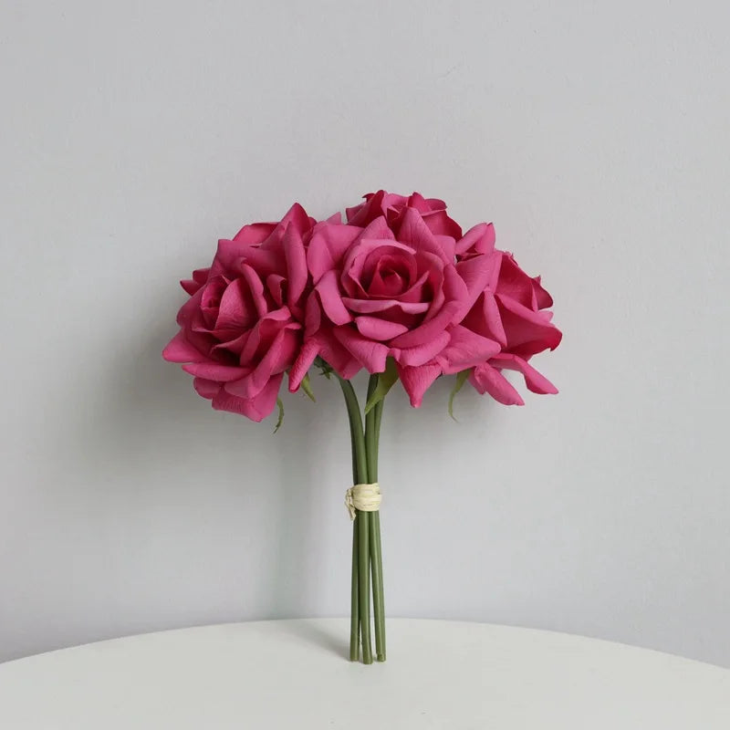 bouquet de roses artificielles à bords bouclés pour mariage et décoration - vue 7 sur 14