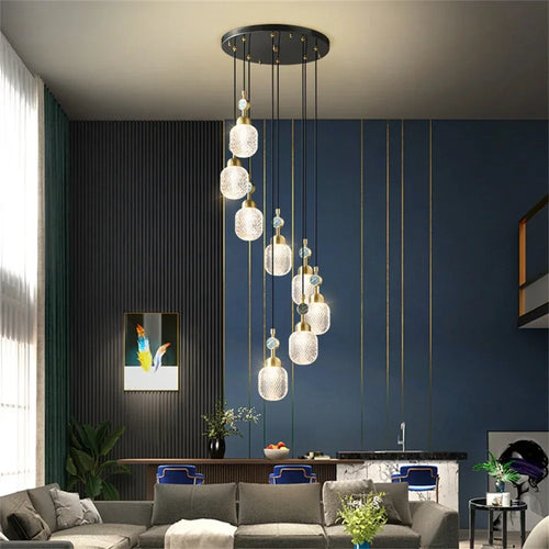 suspension moderne réglable en or pour intérieur avec acrylique unique - vue 3 sur 8