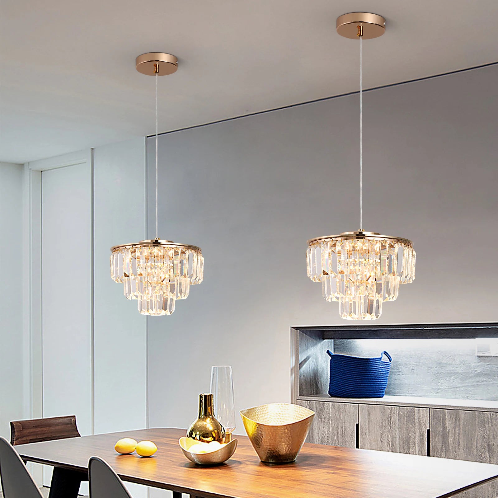 lustre moderne en cristal k9 avec lumière led suspendue - vue 6 sur 8