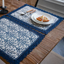 Chemin de table rayé bleu marine dentelle campagne