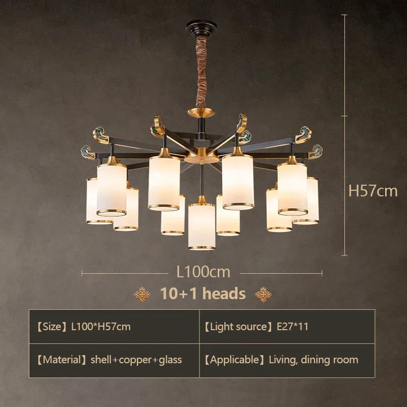 lustre en cuivre design style chinois pour éclairage moderne - vue 9 sur 12