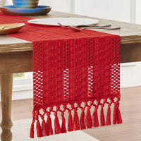 Chemin de table macramé bohème ivoire tissé rayé