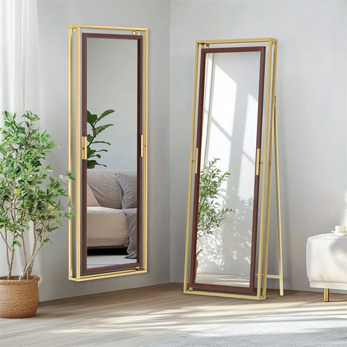 miroir sur pied décoratif avec cadre en métal doré - vue 3 sur 7