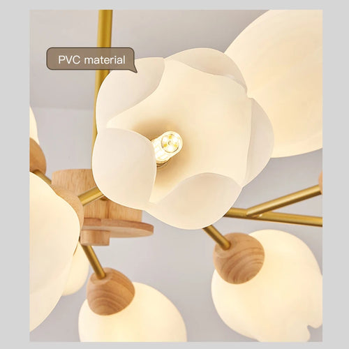 lustre nordique en bois avec lumière en forme de fleur - vue 7 sur 9